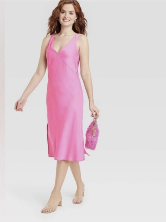 a new day Dresses & Skirts - a new day Bright Pink V-Neck Midi Slip Dress